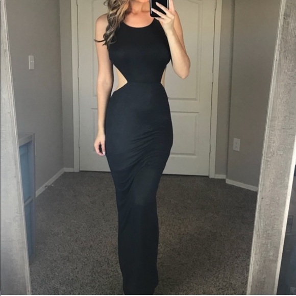 Poshshop Dresses & Skirts - NWT Poshshop Charcoal Faux Suede Cutout Maxi Dress